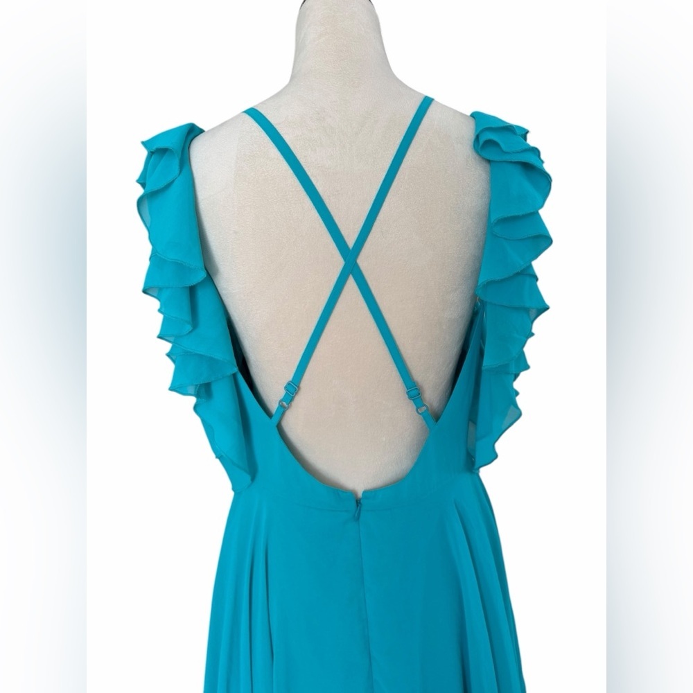 ASOS Vibrant Blue High Low Ruffle Flowy Open Back Dress - Picture 5 of 8